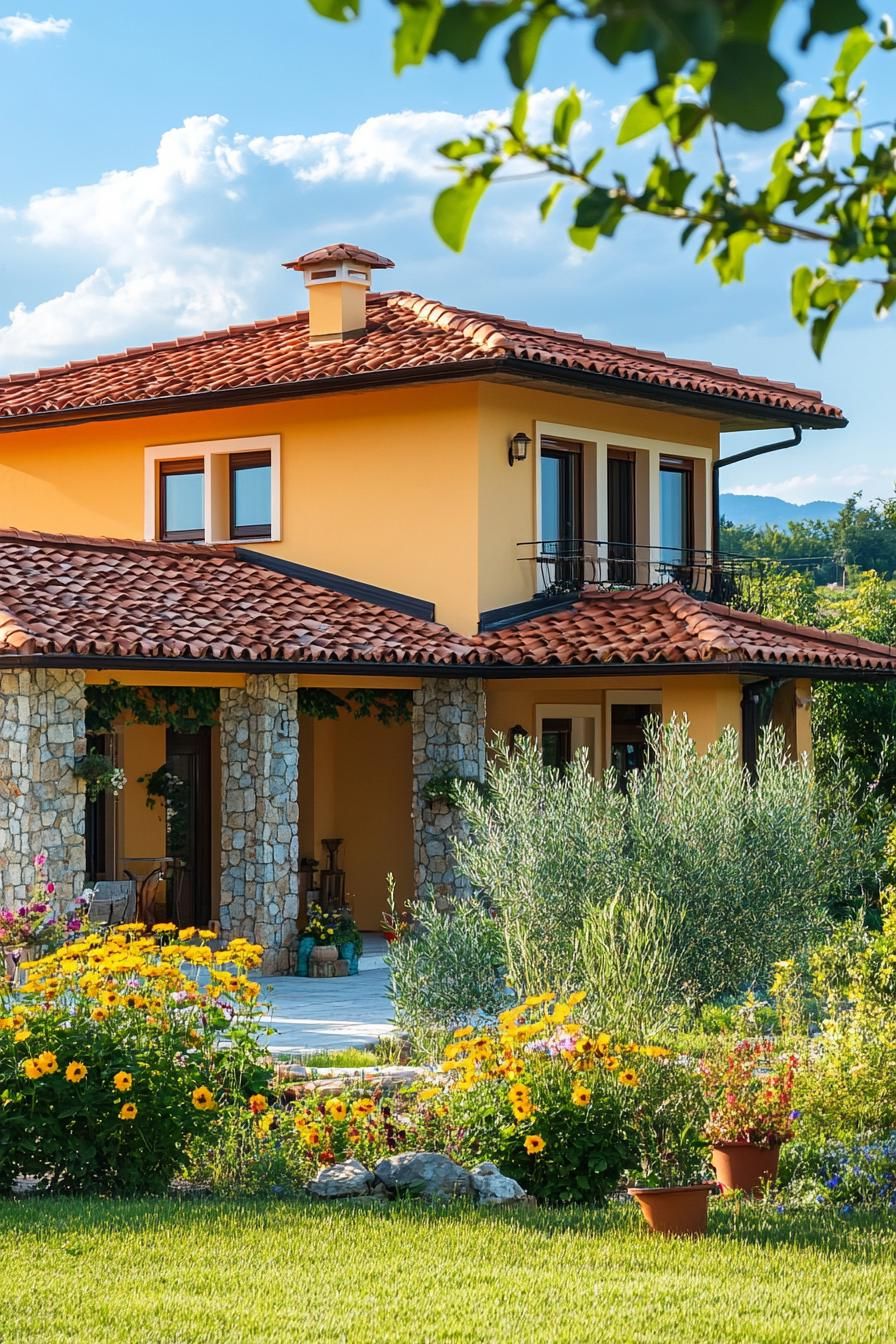 small modern mediterranean house with terracotta roof tiles nice front olive garden 2