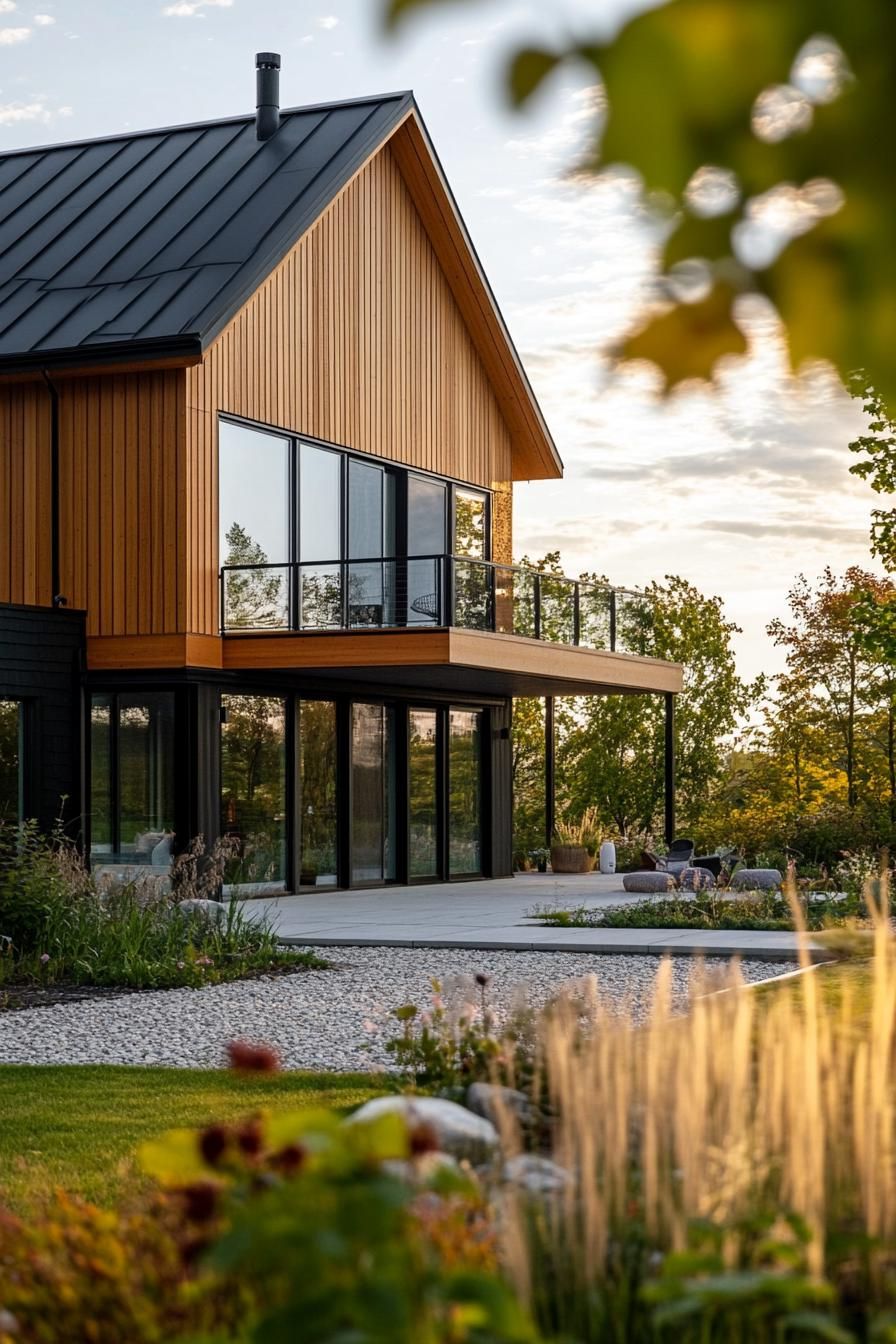 modern house with natural cedar shiplap exterior and metal accents Scandinavian landscape 2
