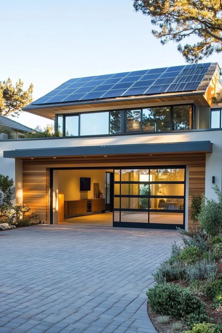 modern garage with solar panel roof separate from house 3