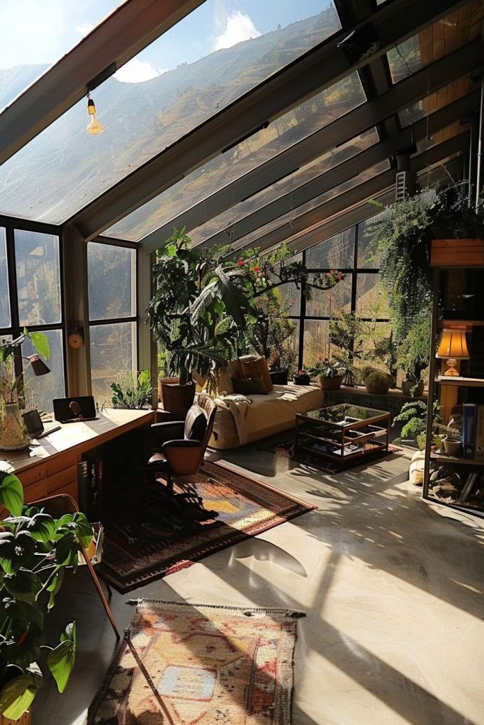 home office in a greenhouse