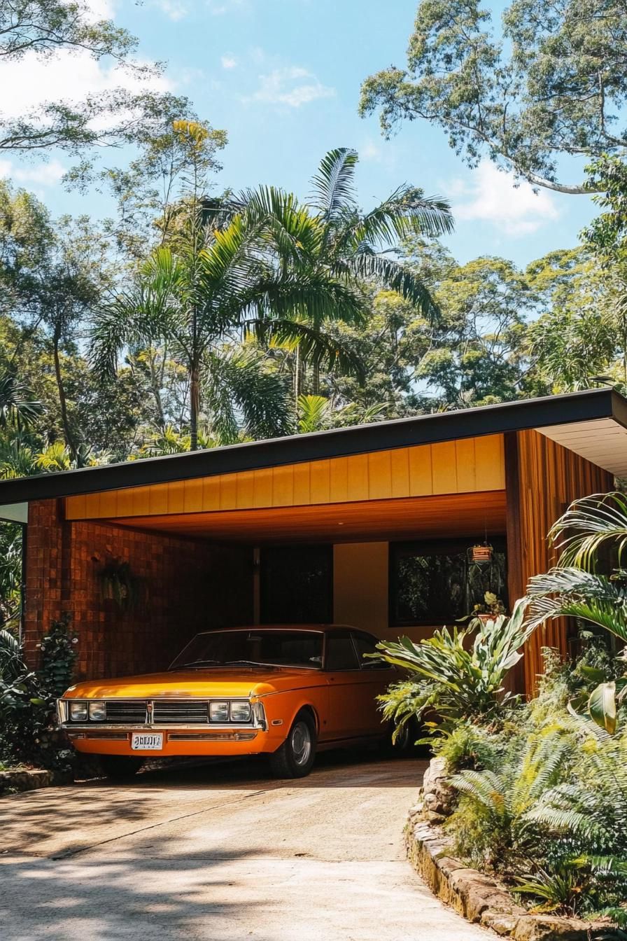 70s midcentury house facade with carport with flat canopy 2