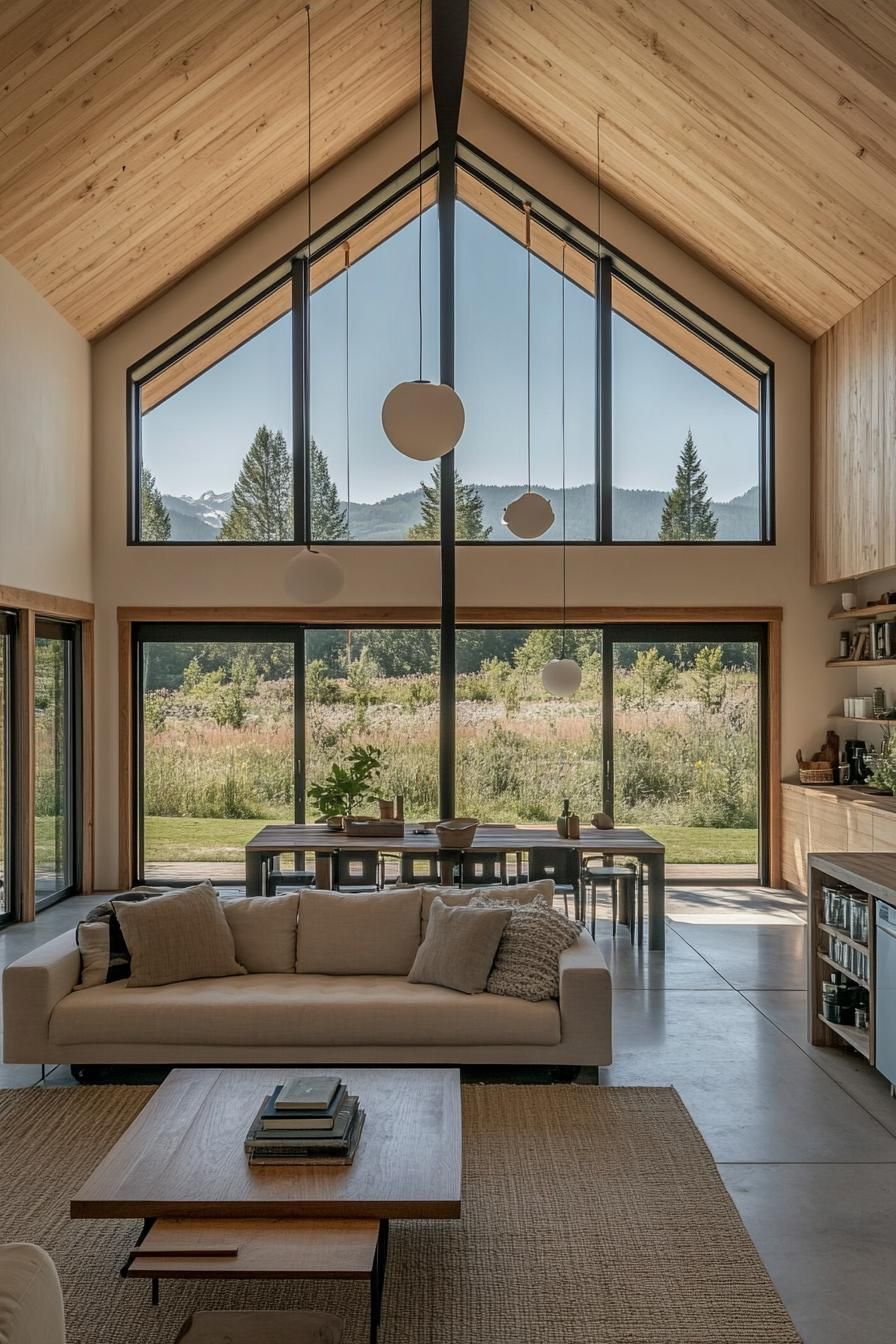 modern barn style house with loft storage large windows overlooking stunning mountain meadows 3