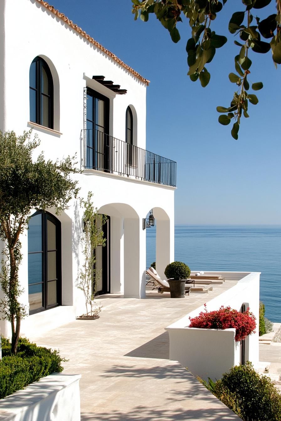 modern spanish villa stucco walls on seashore