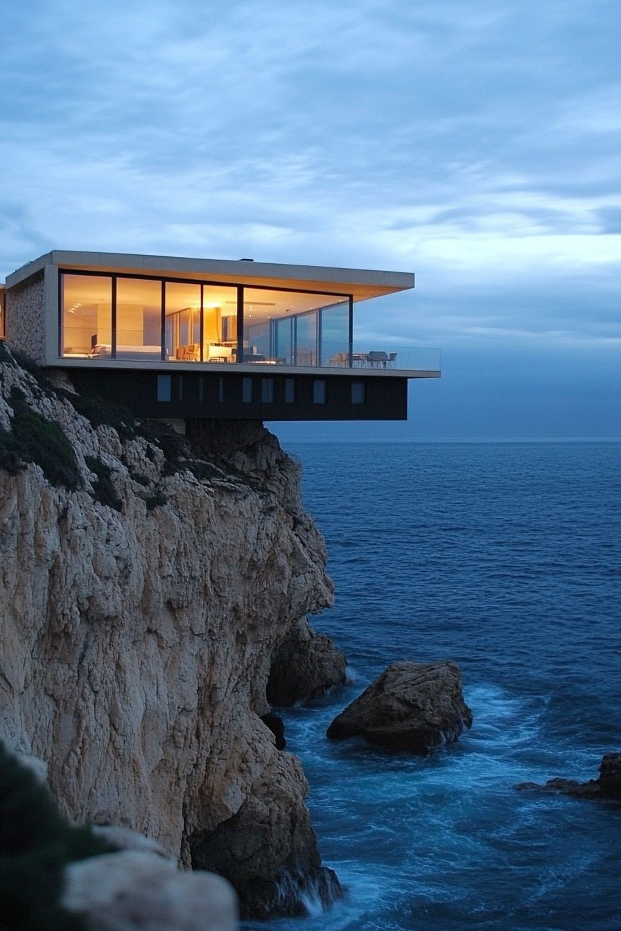 Floating Modular Home Anchored to the Rock Face