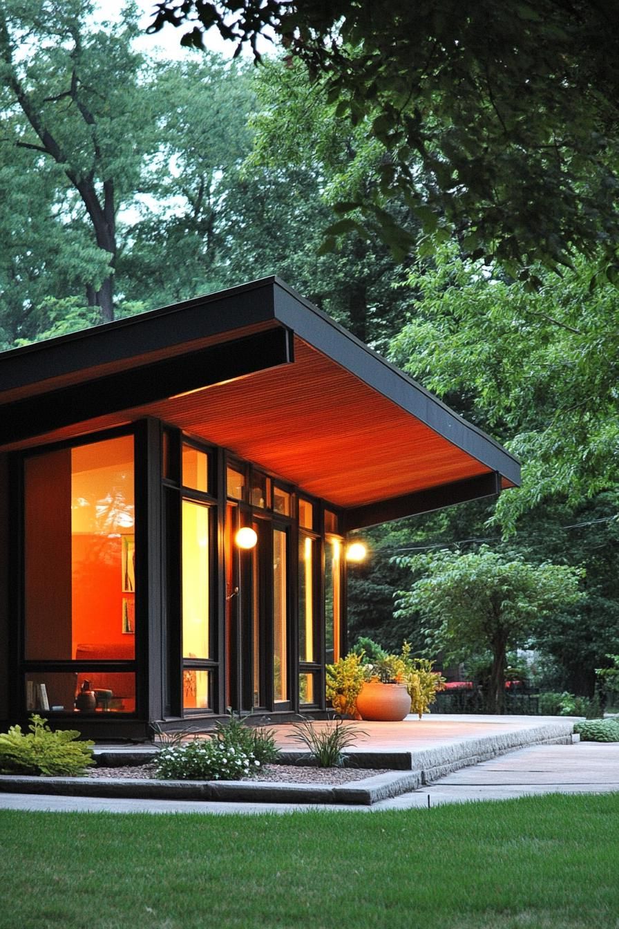 mid century modern 1950s style house with low pitch roof