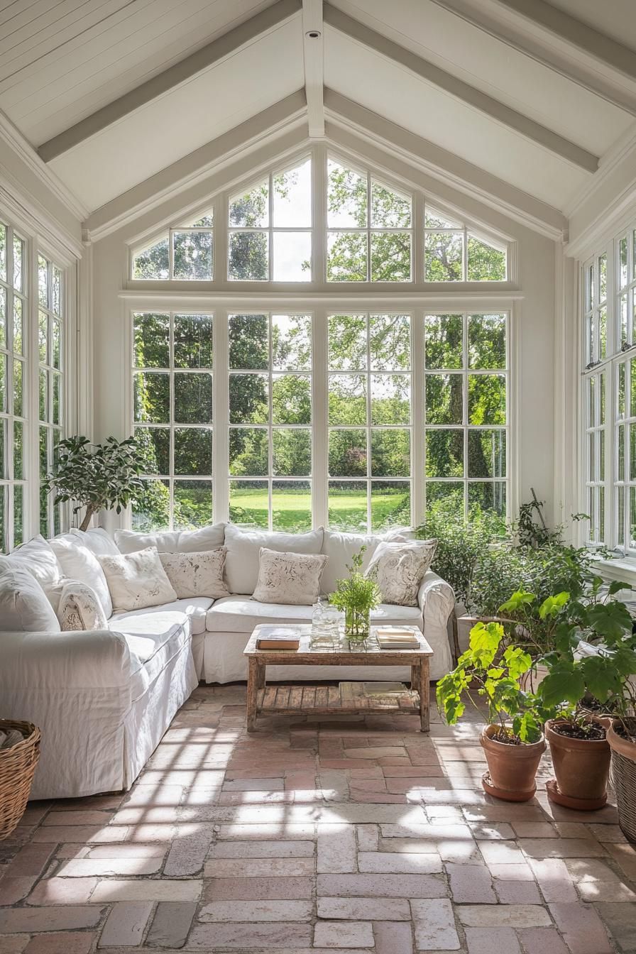 modern English cottage sunroom with indoor garden