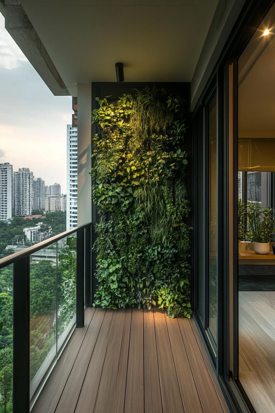 modern apartment small balcony interior with vertical garden wall