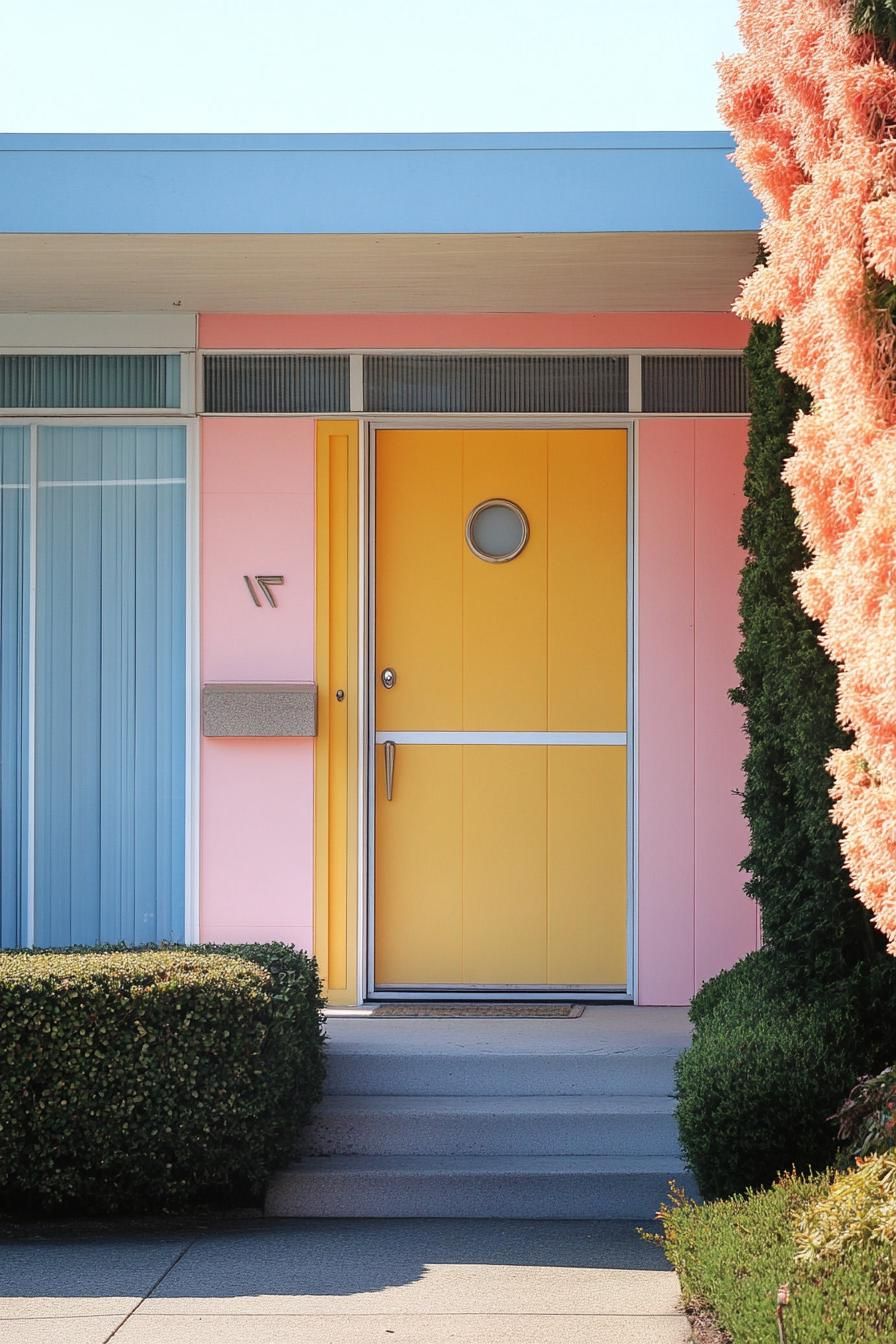 mid century modern 1950s style house geometric facade with pastel colors 3