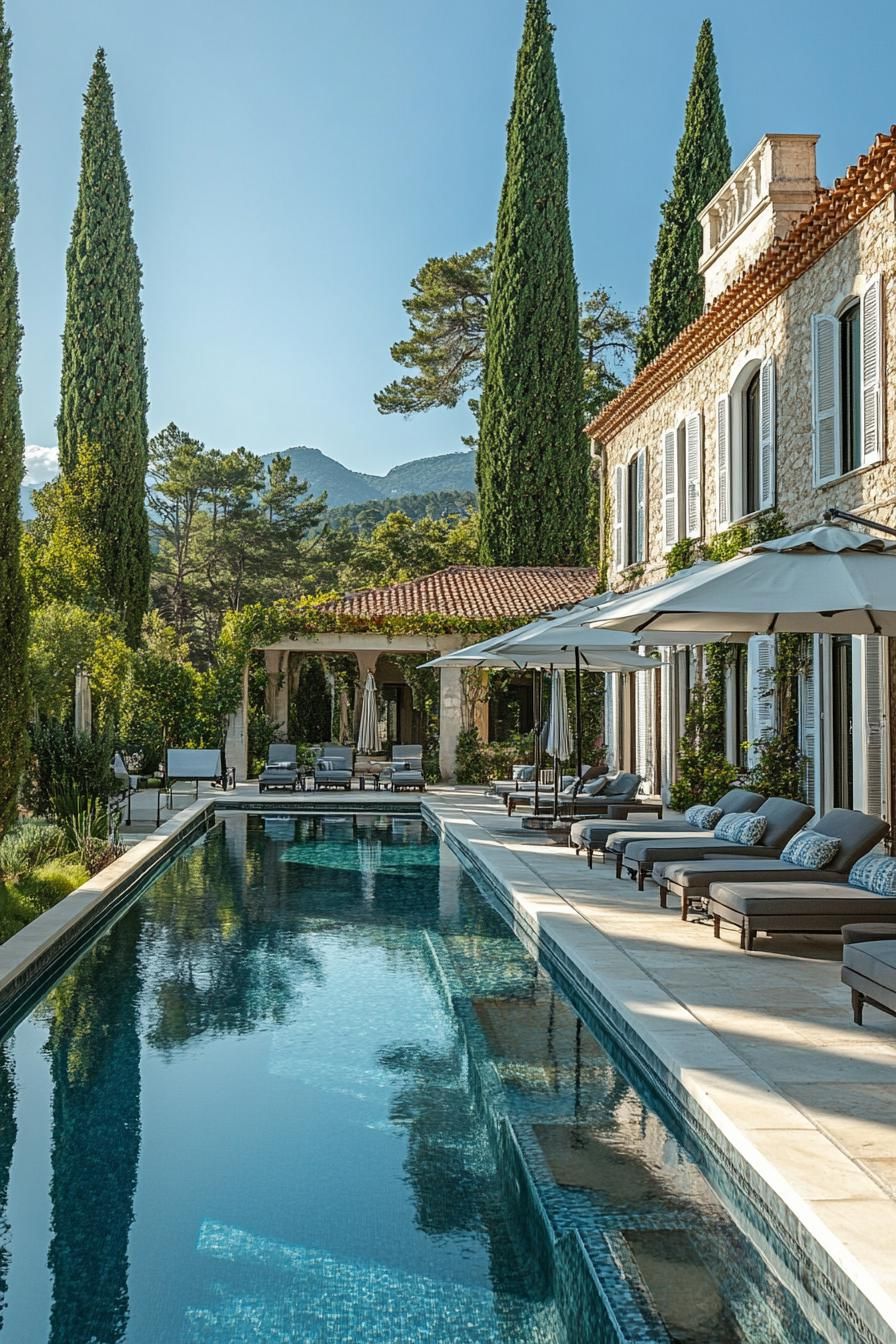Luxurious Villa with Sparkling Pool and Majestic Cypress Trees