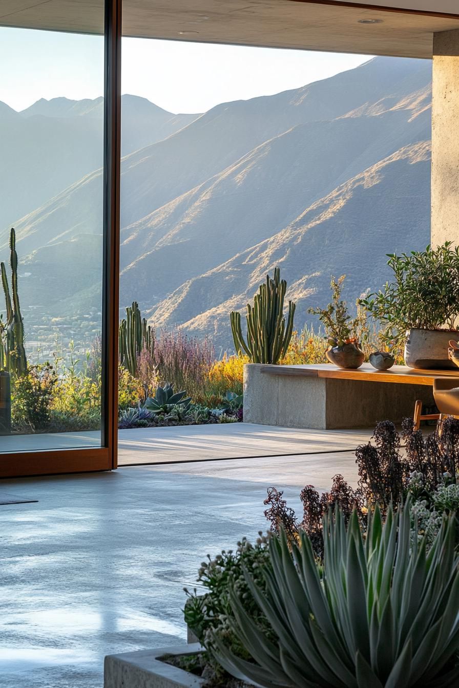 modern home interior garden with succulents large windw with mountain views 3