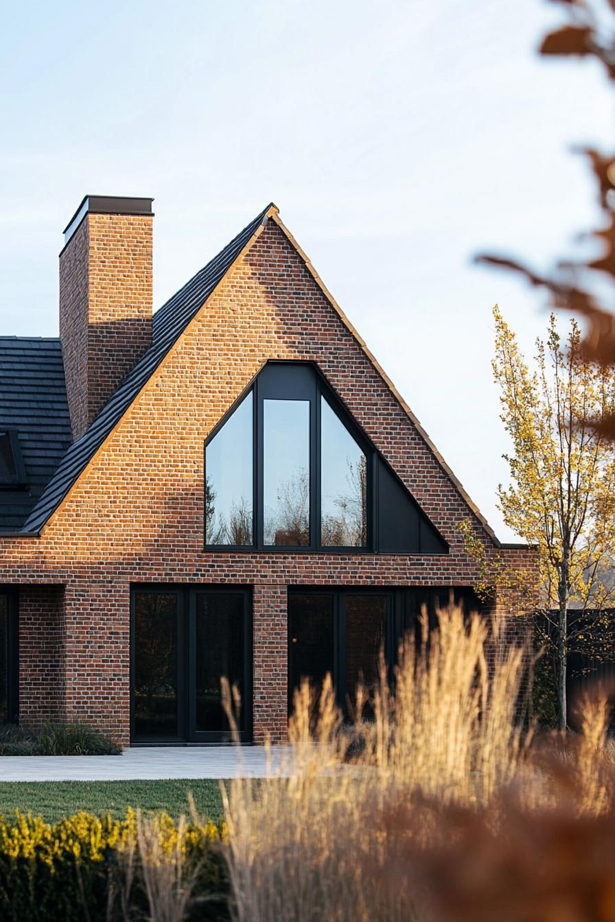 modern brick house with multi pitched cottage roof classic landscape