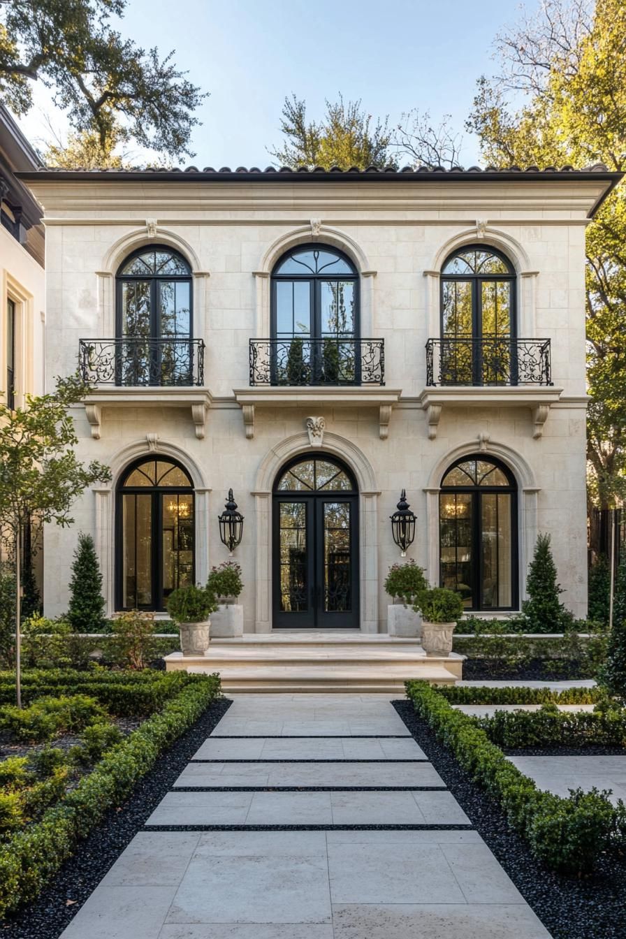 Luxury Villa Front with Grand Arched Windows
