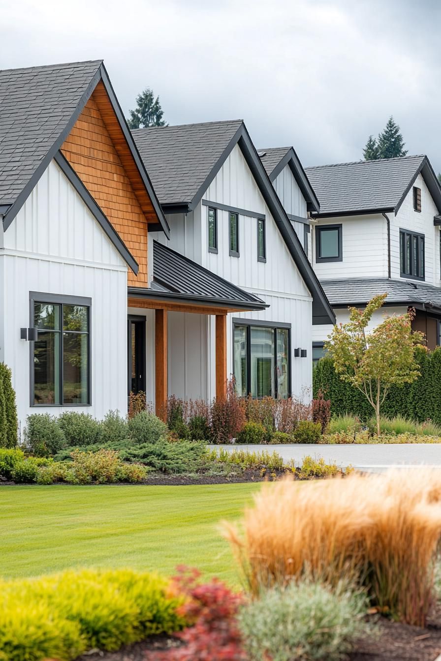 modern house with horizontal cedar shiplap exterior with whitewash traditional front yard 3