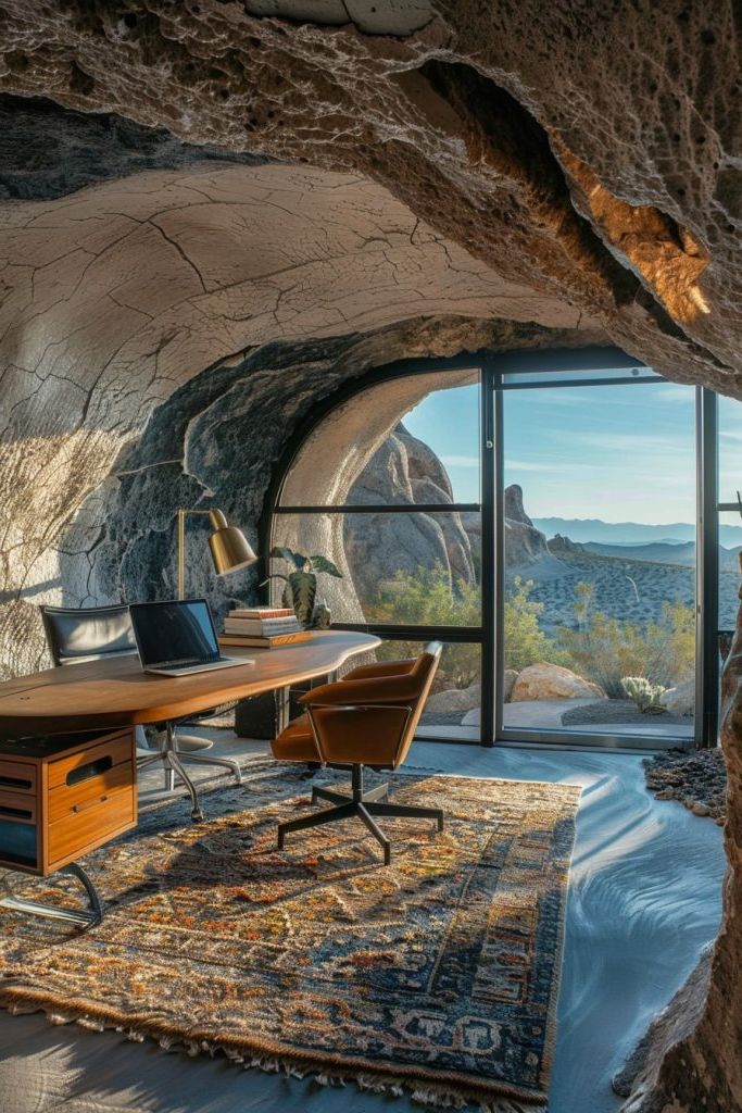 modern office in a cave