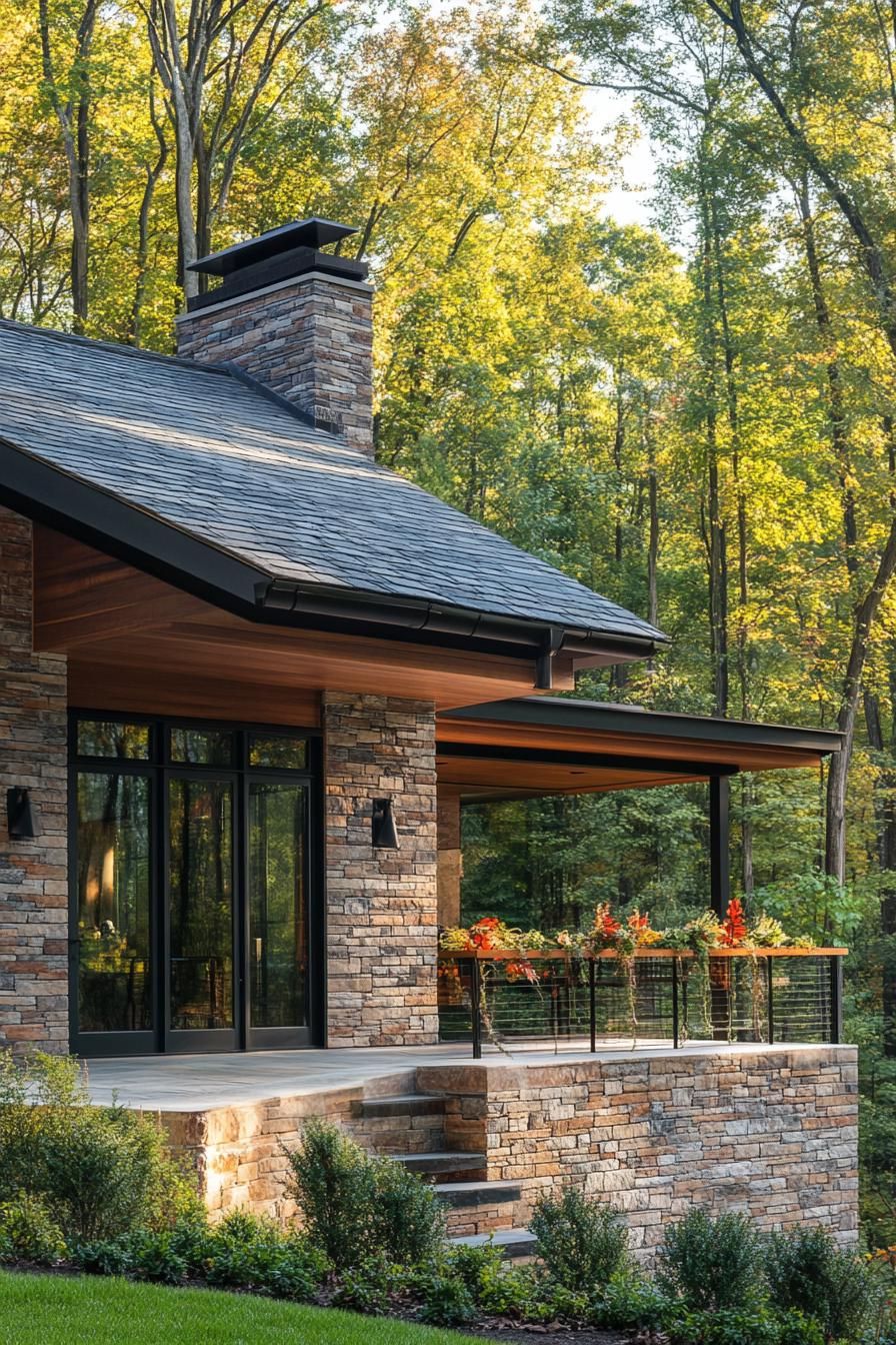 Modern Black Steel and Dark Wood Exterior