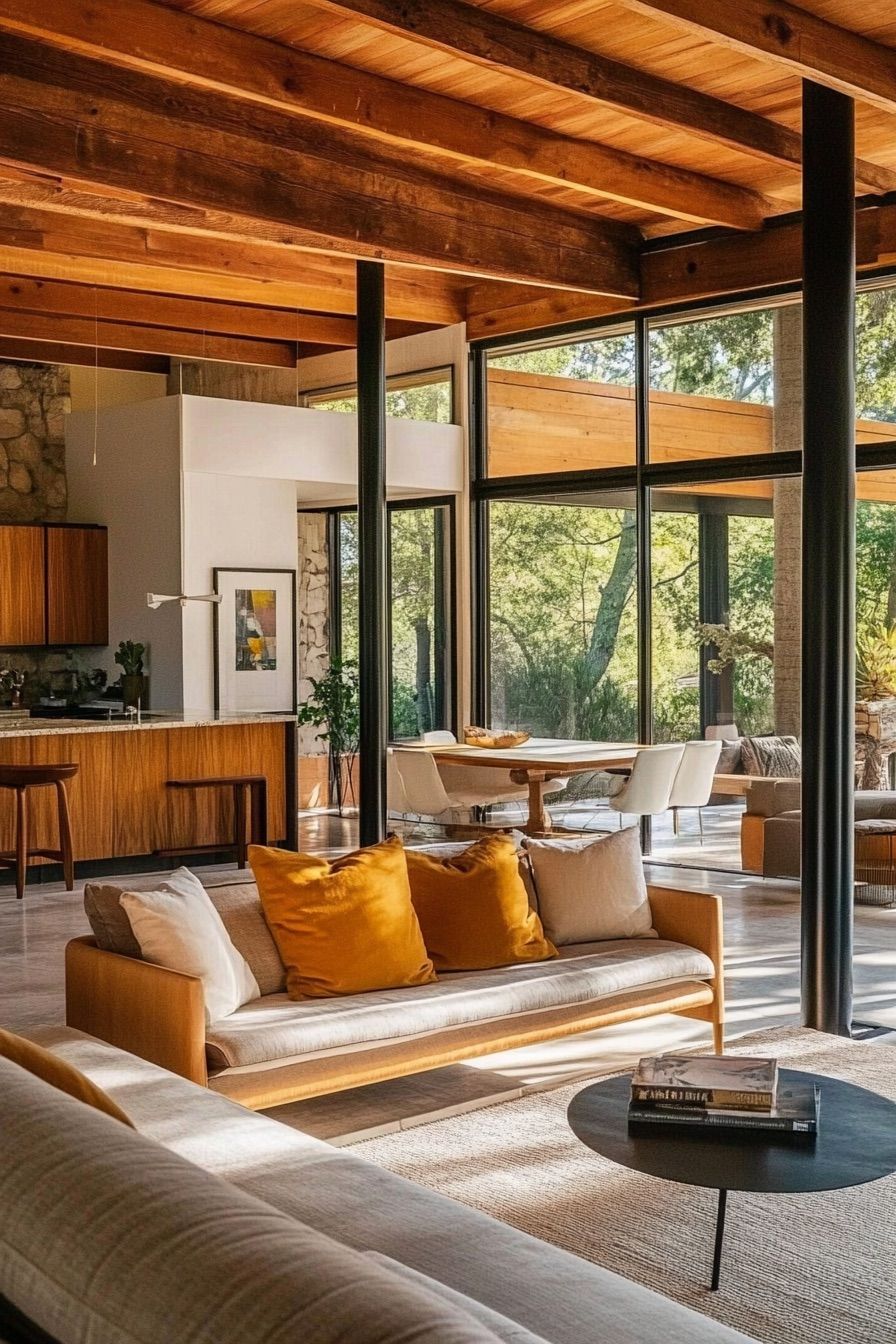 mid century modern house post and beem interior 2
