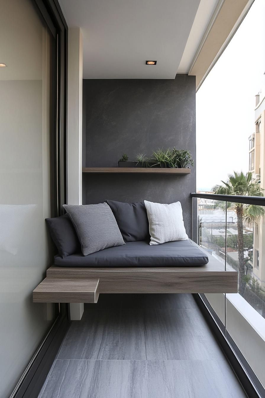 modern apartment small minimalist balcony interior with built in seating 3
