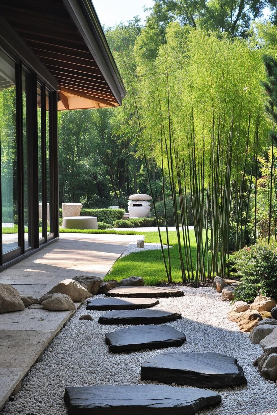 Zen Garden With Rock and Bamboo Features