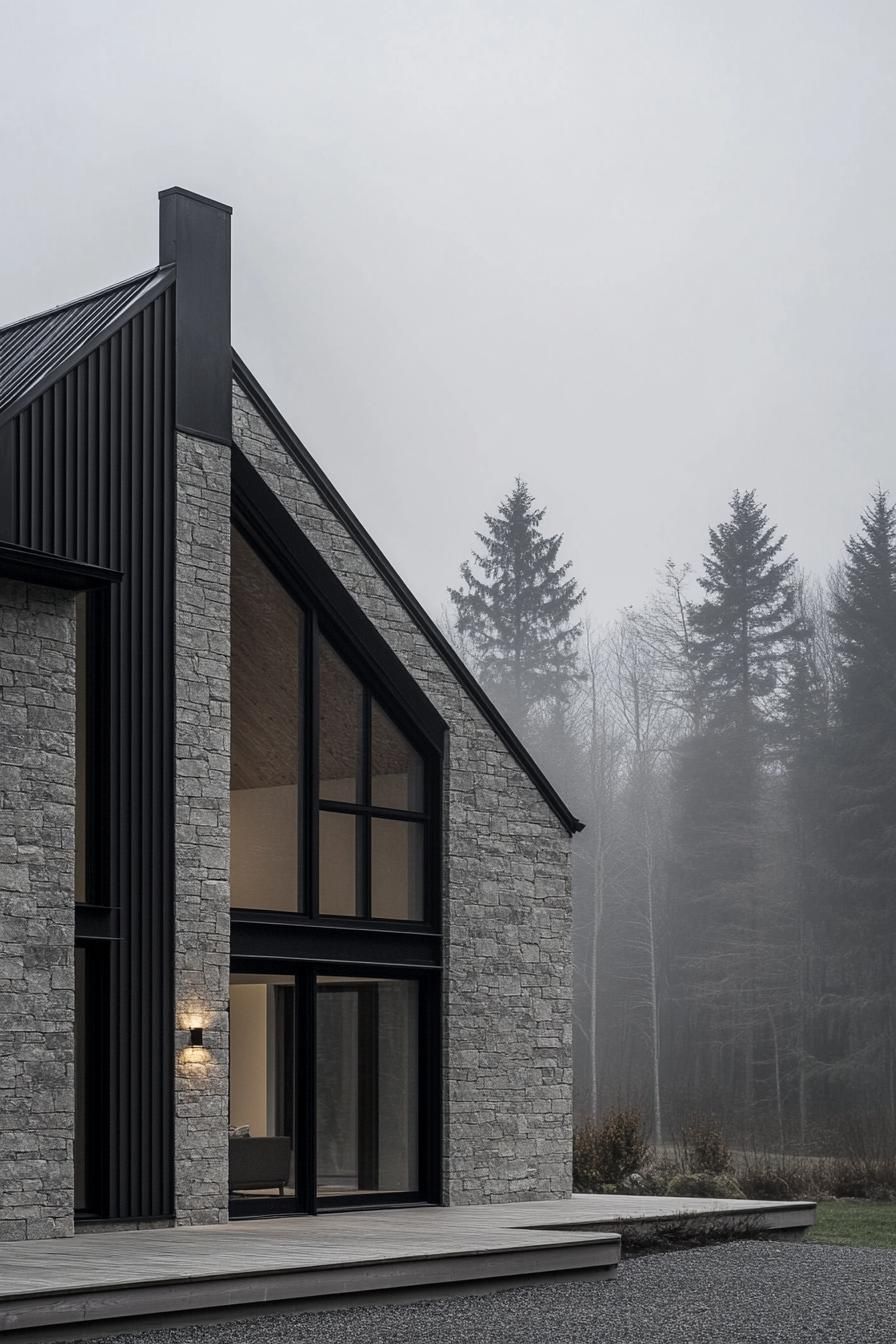 Grey Stone Facade With Black Steel Accents