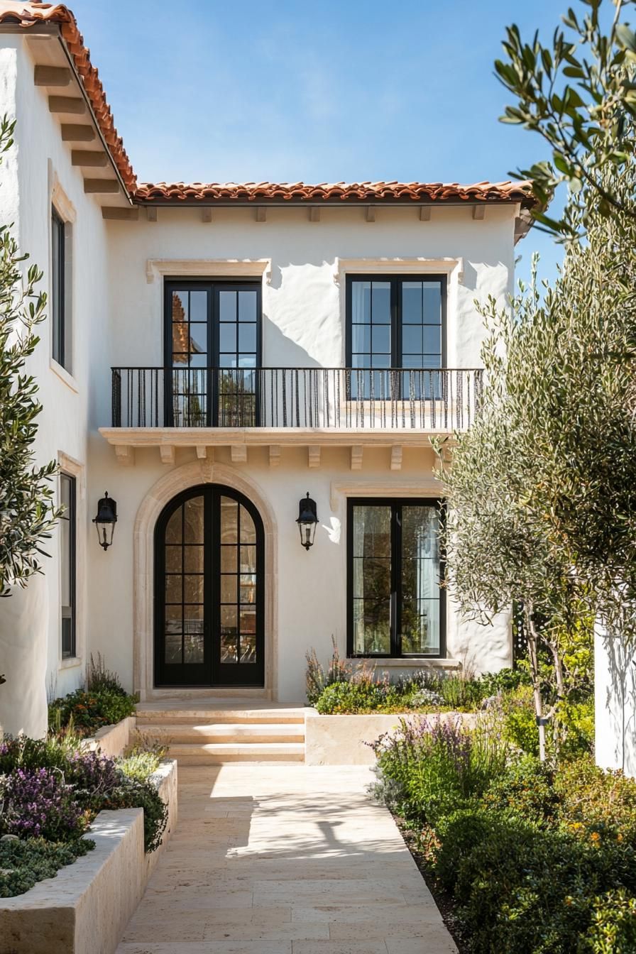 small modern mediterranean house stucco facade beachfront garden 3