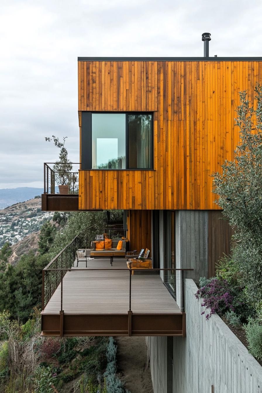 Knotty Pine Wood Exterior With a Cantilevered Design