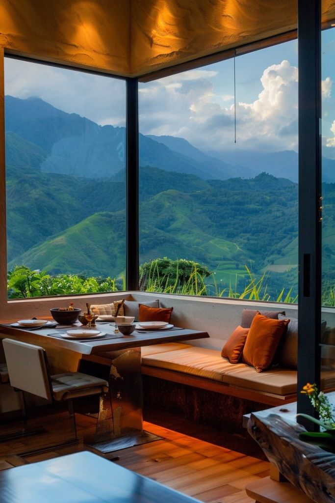 kitchen corner seating with lush mountian views
