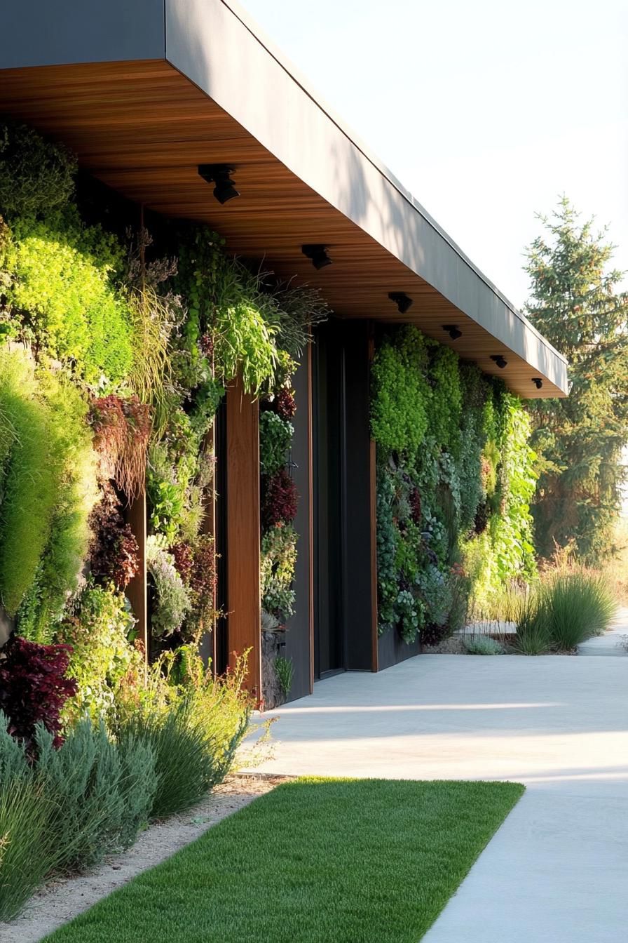 modern house with green living walls on a farm with veggie gardens 2