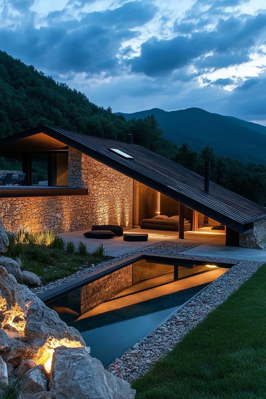 modern house in a slope underground with stunning mountain view