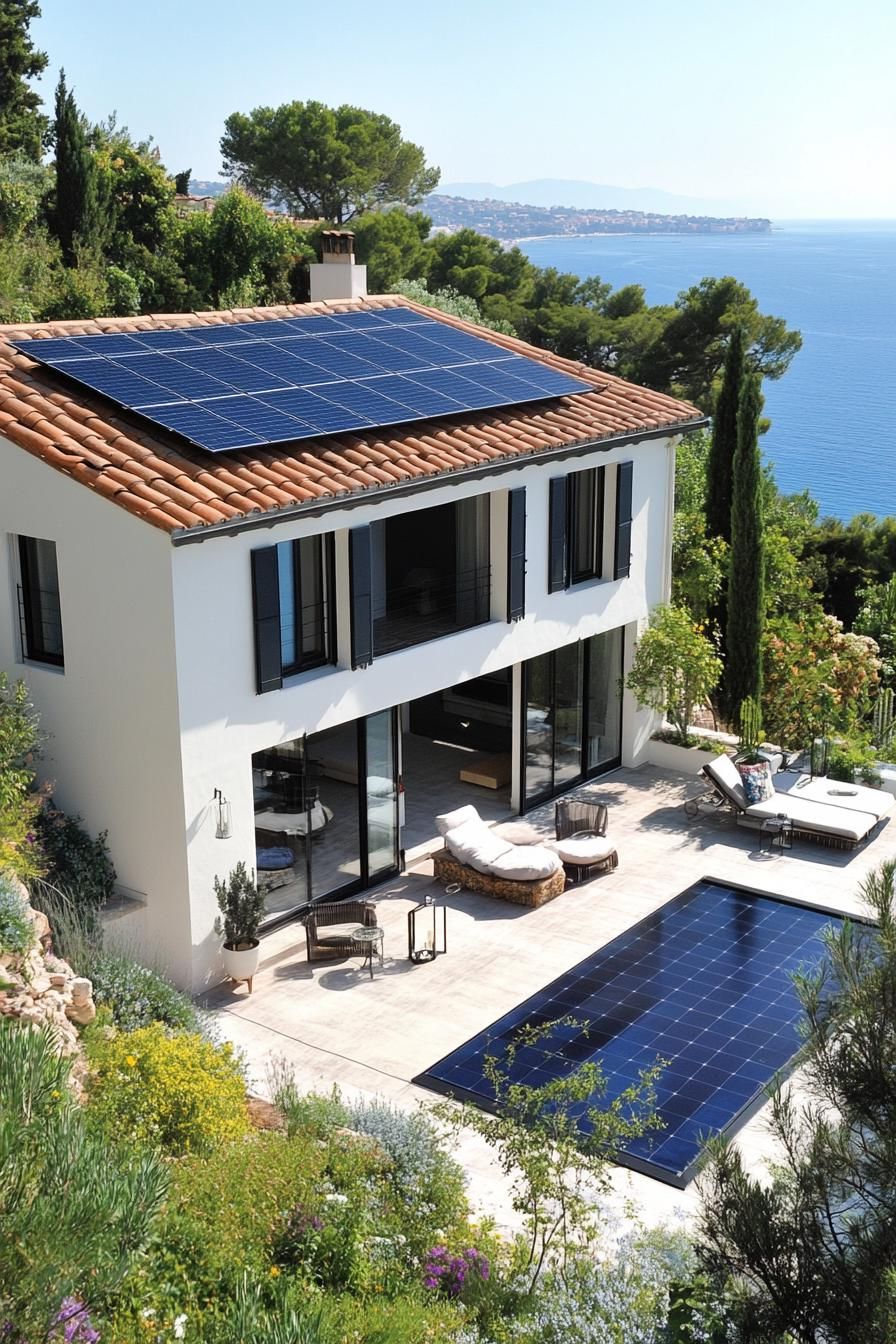 modern French house expansive roof terrace with solar panel stunning French Riviera views 2