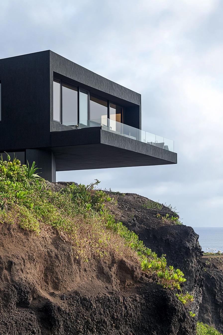 modern cantilevered matte black cliff house with stunning volcanic islad views 3
