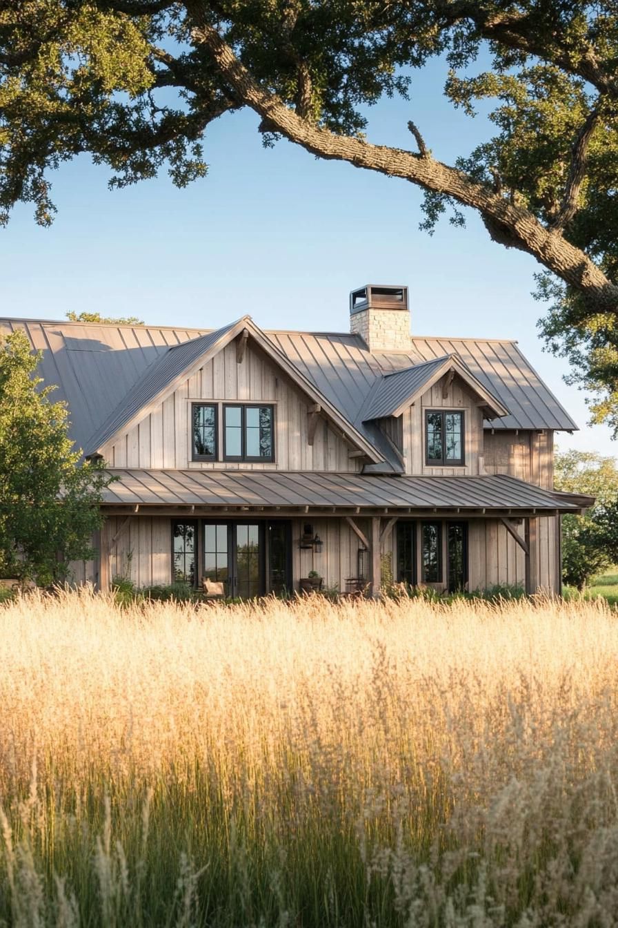 new traditional ranch house multi pitched roof board and batten siding ranch fields 2