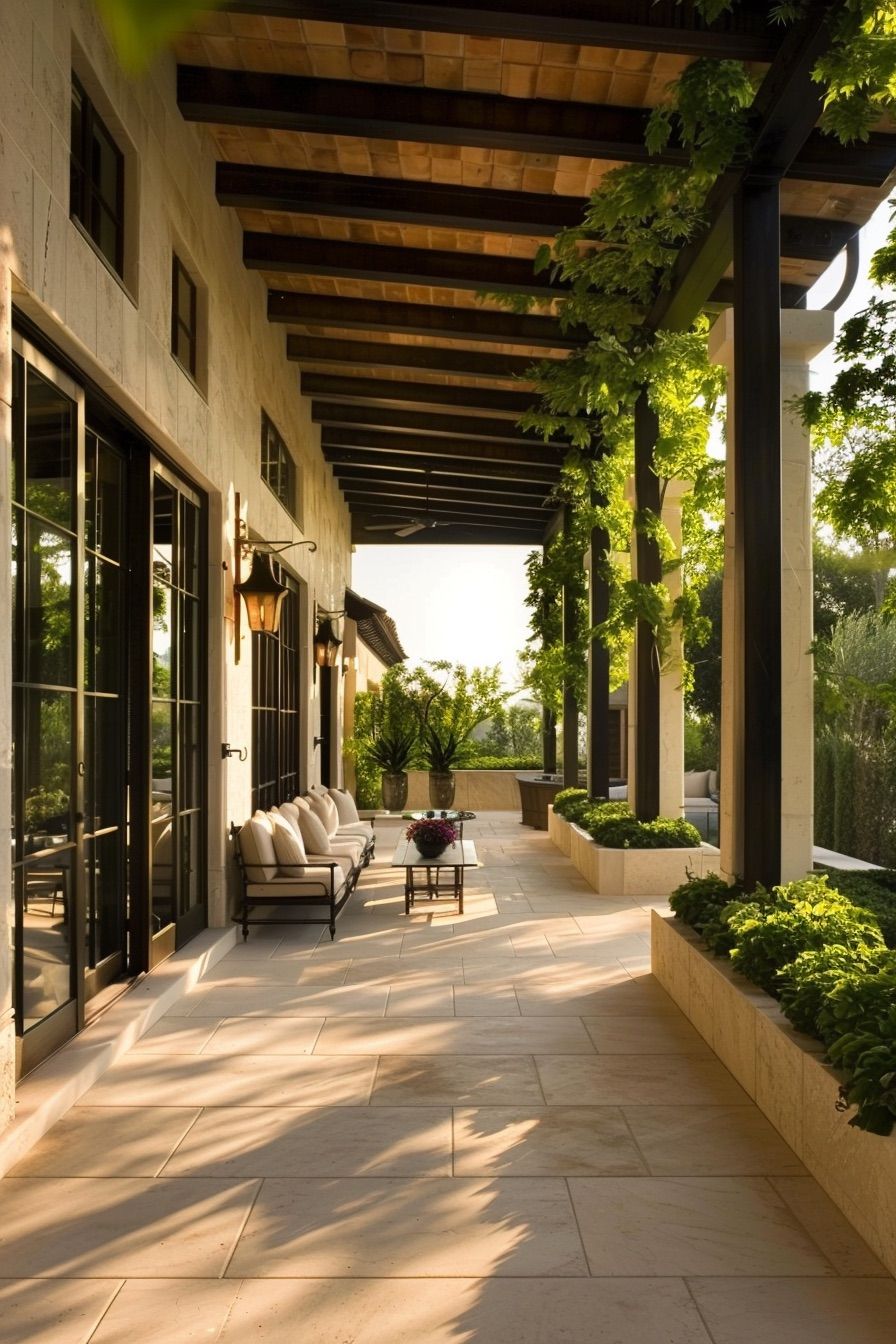 mediterranean house veranda with vines