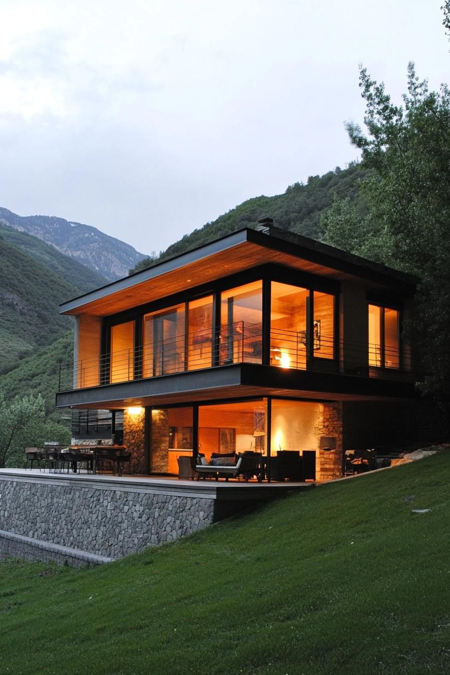 modern house on a slope with split level floors and lush mountain views 3