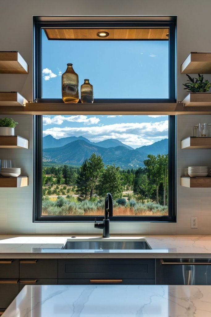 kitchen window floating shelf