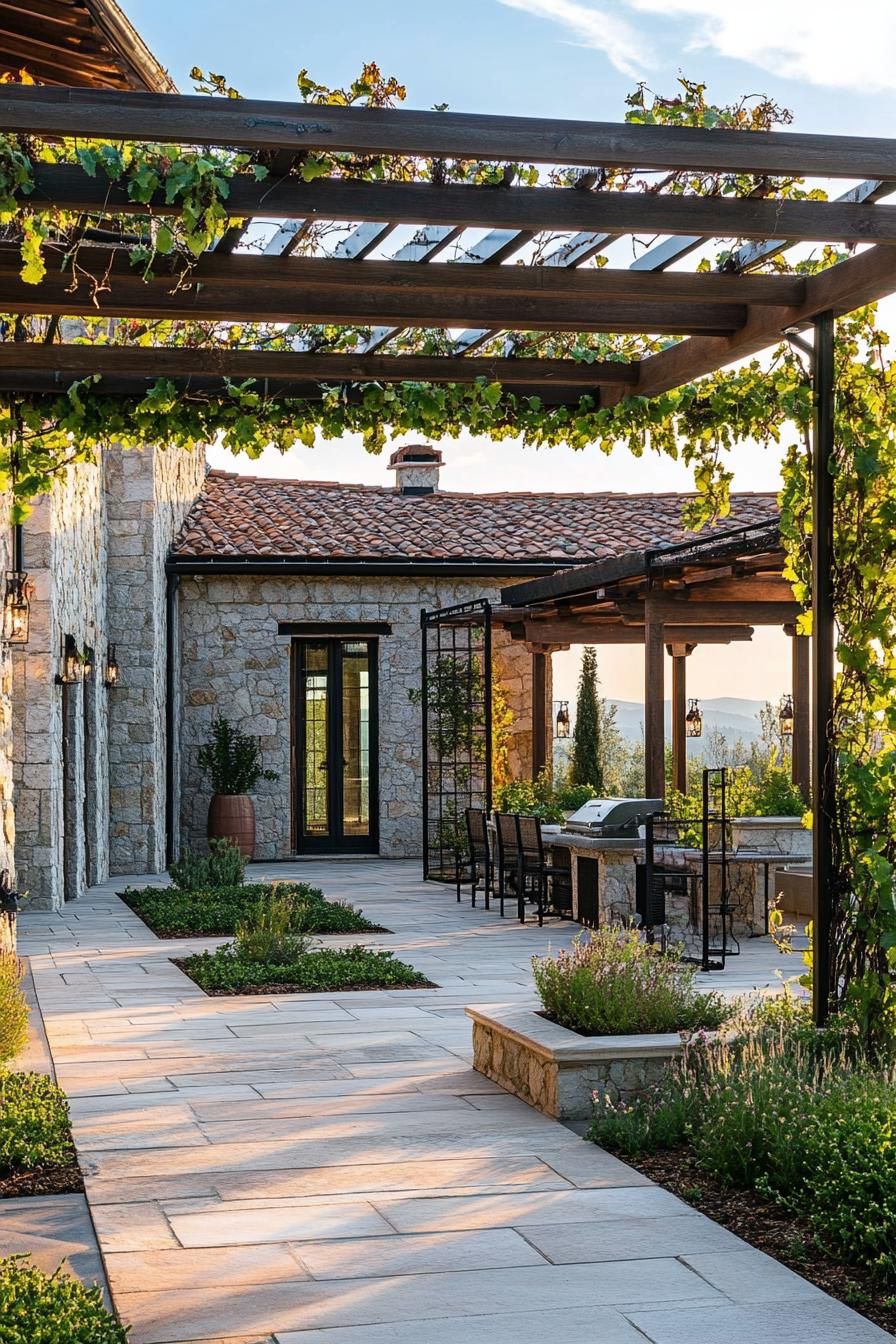 modern Tuscan vineyard estate with pergola 1