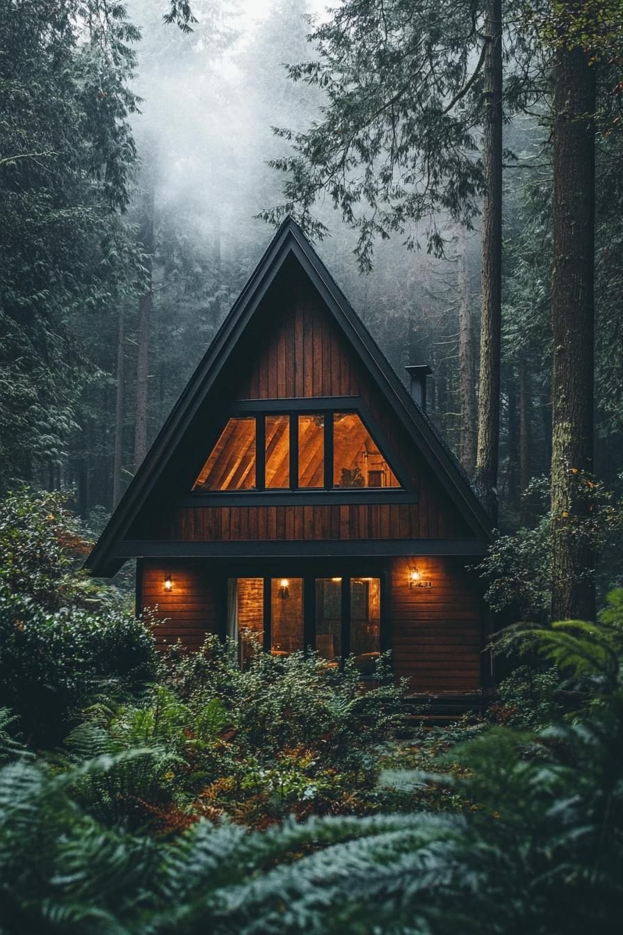 modern forest a frame cabin facade with rustic siding Scandinavian forest 3