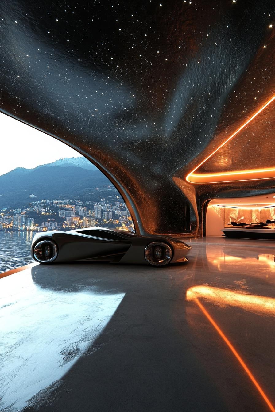 futuristic home garage with stunning mountain city views 2