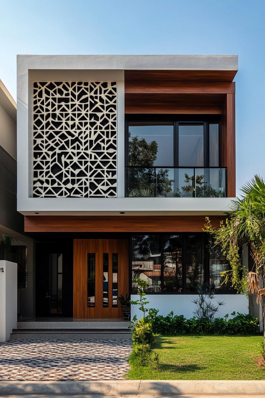 retro style modern house facade with geometric patterns 3