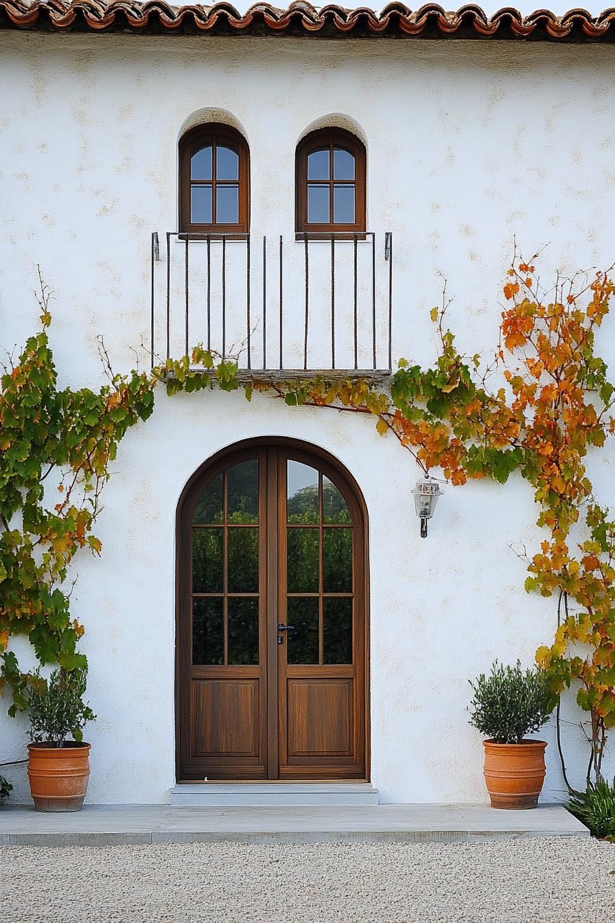 modern Italian mediterranean house facade with arched doors and windows Italina vineyard landscape 2