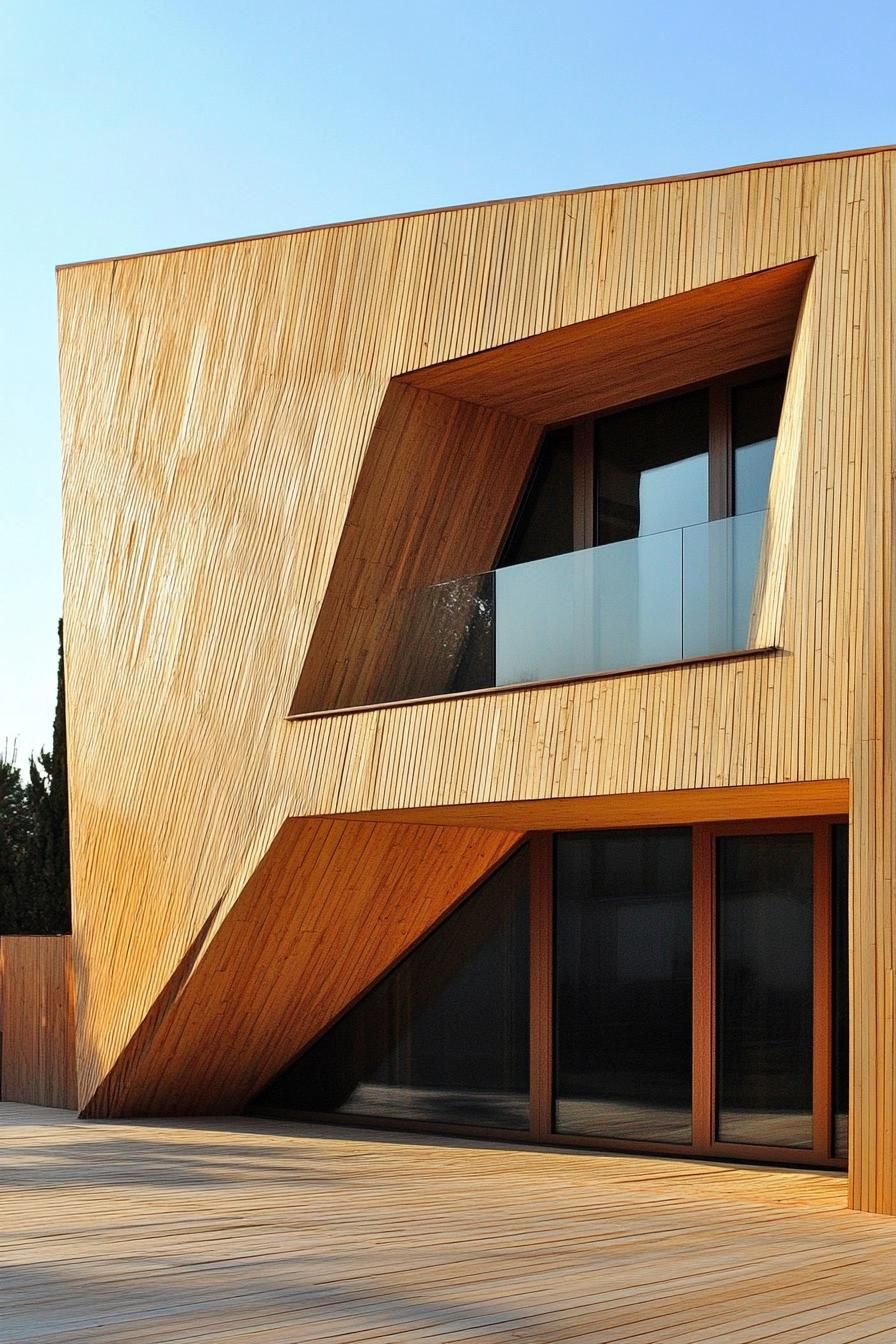 modern wood house light wood bold geometric facade 2