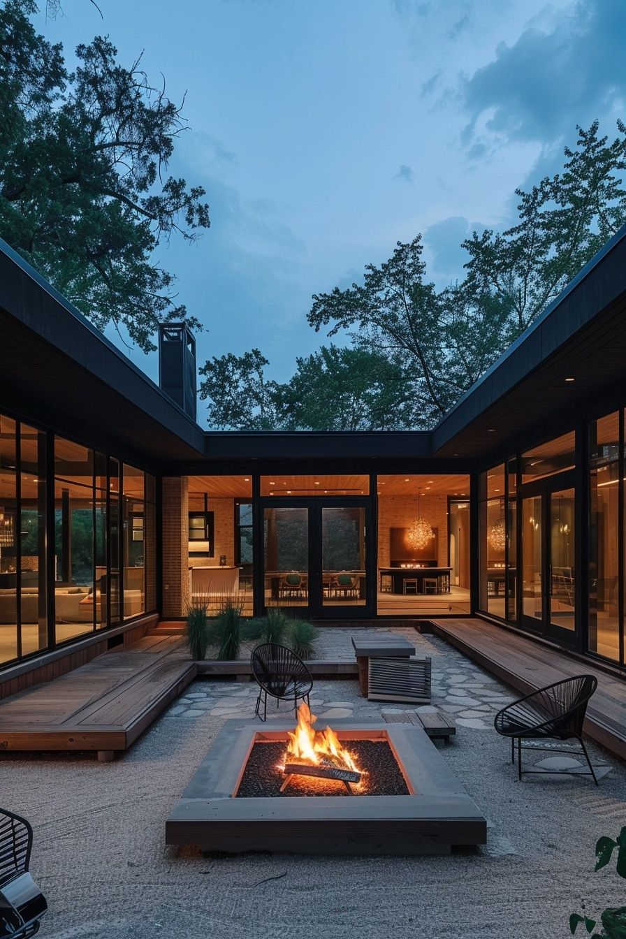 courtyard house firepit and seating
