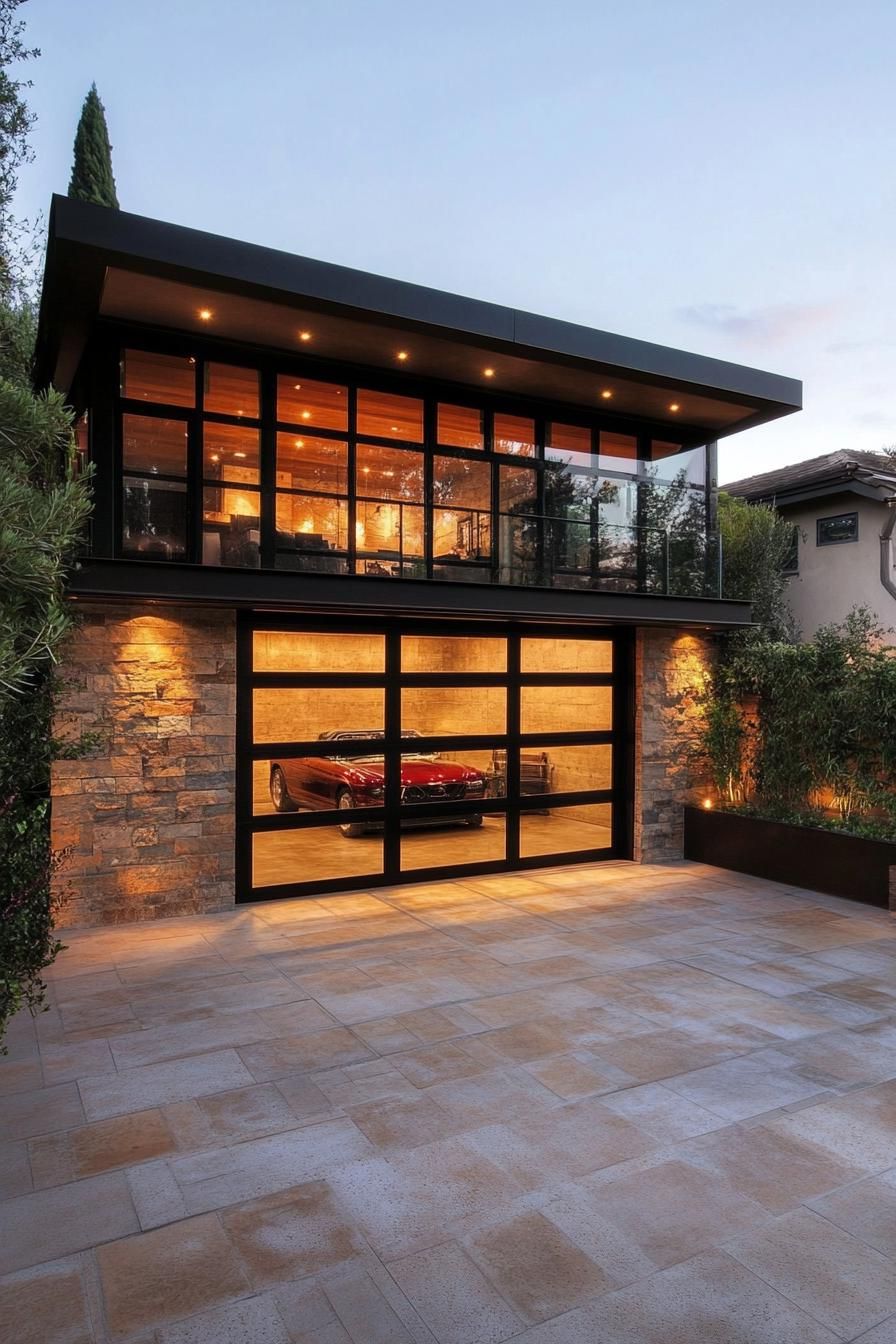 modern separate garage unit with glass doors in a modern yard with aesthetic urban views 3