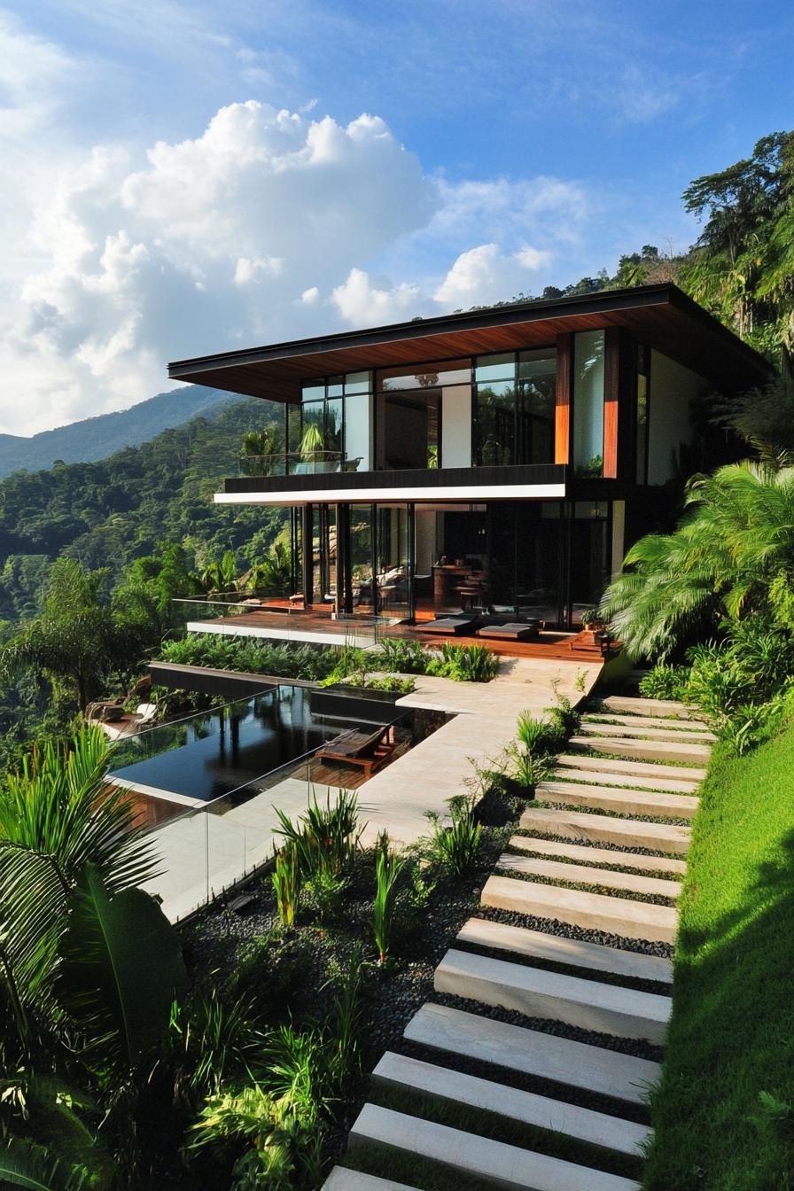 modern house on a slope with terrace gardens and tropical mountain views 2
