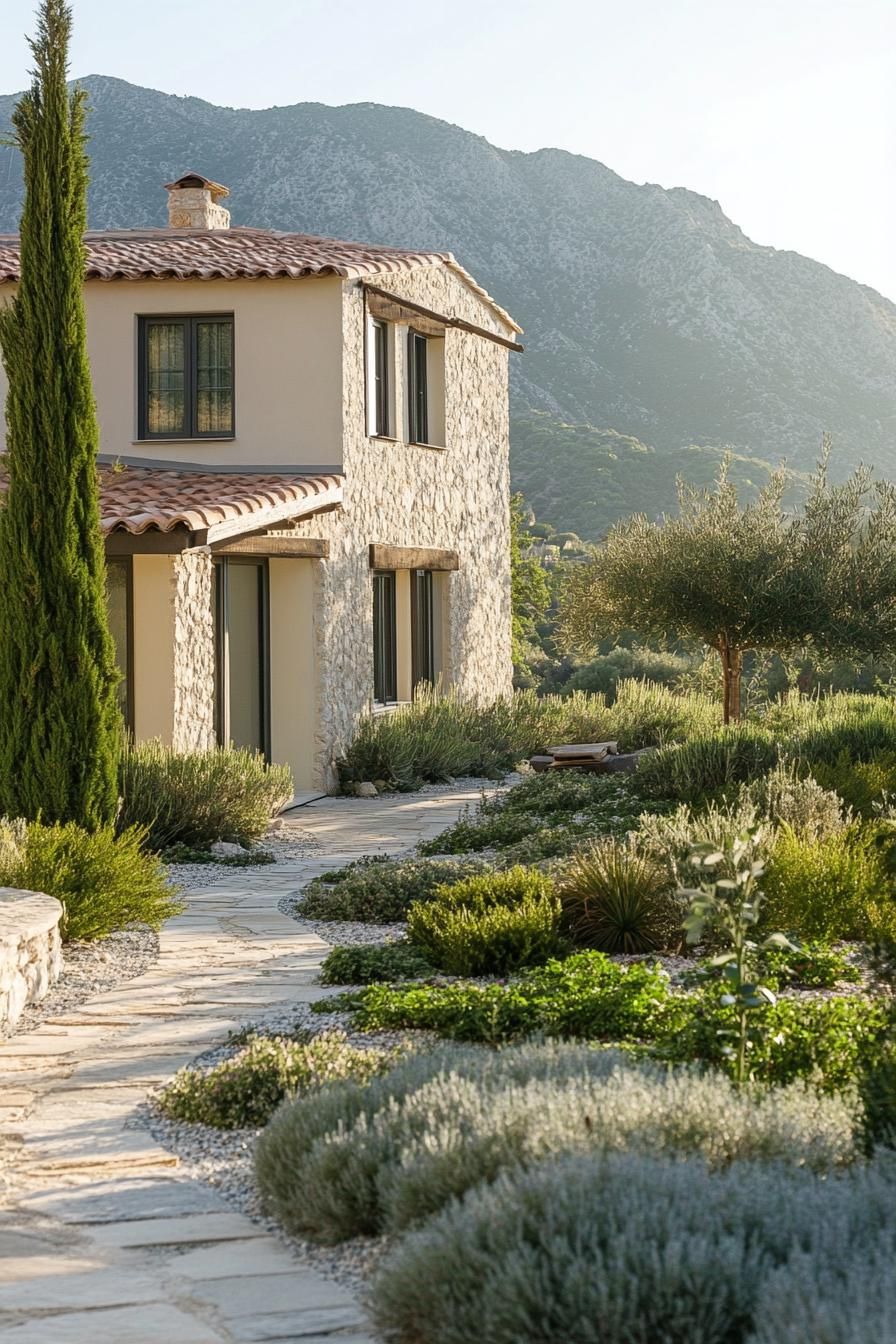 modern mediterranean cottage with olive grove garden mountain view 3