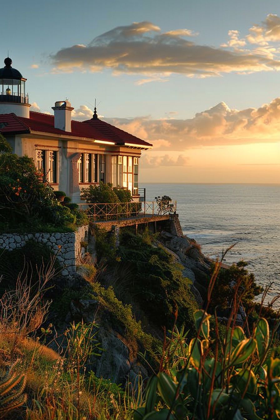 lighthouse mansion on a cliff