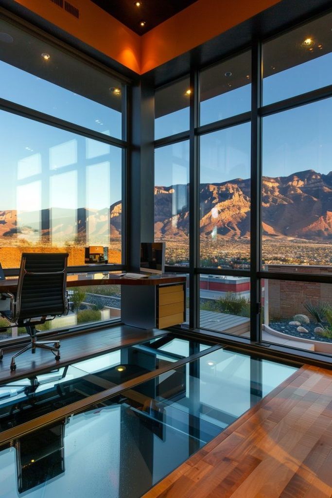 home office glass floor and windows