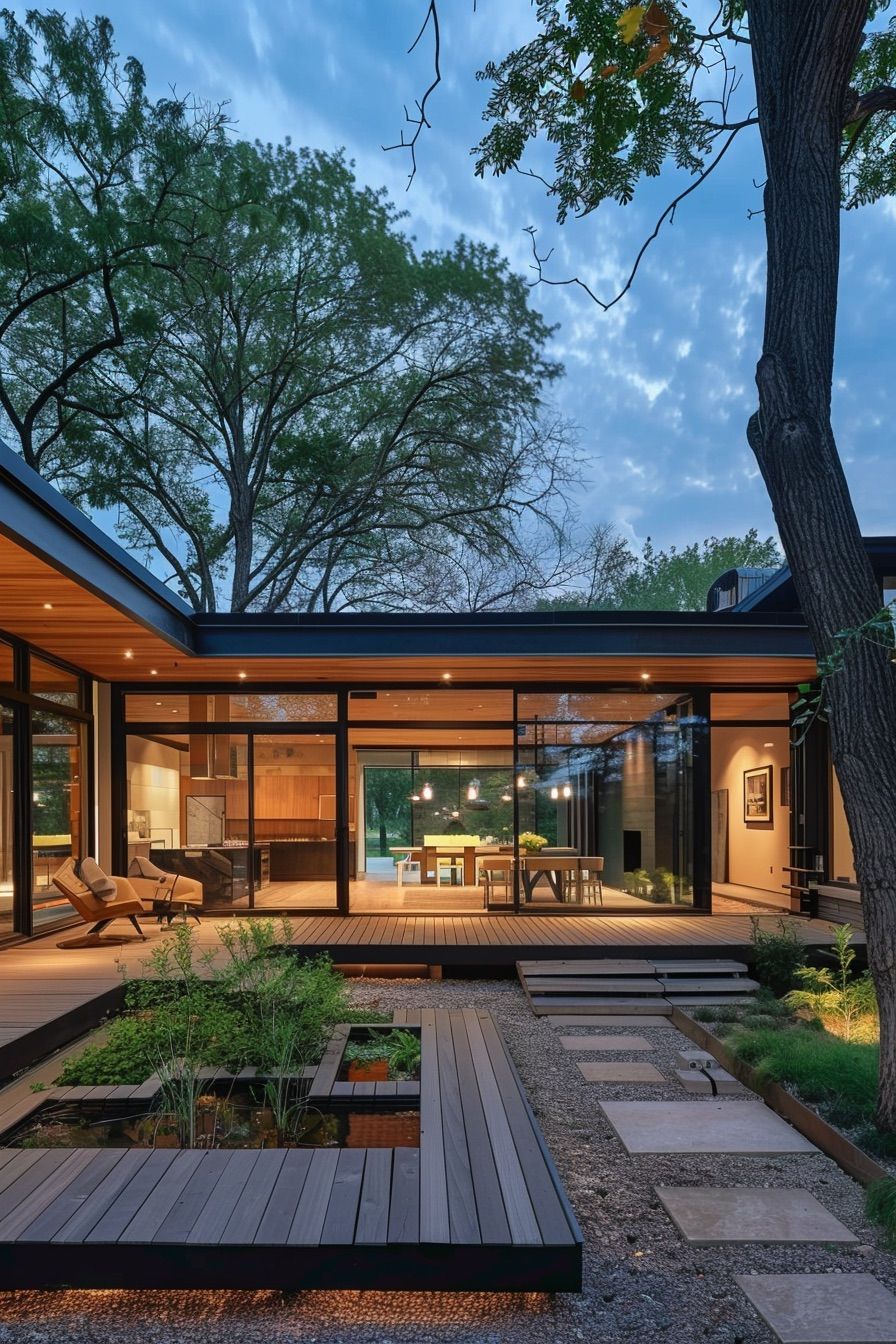 courtyard house wooden decks