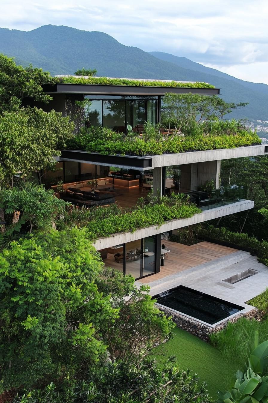 dream house with garden roof with stunning tropical hills views