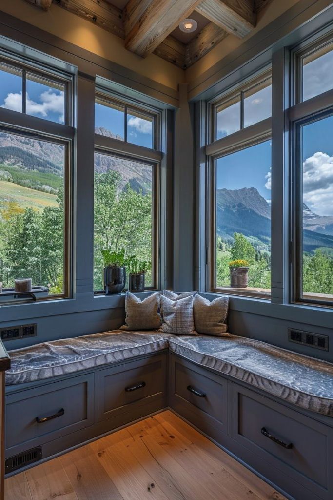 kitchen corner seating with mountain views