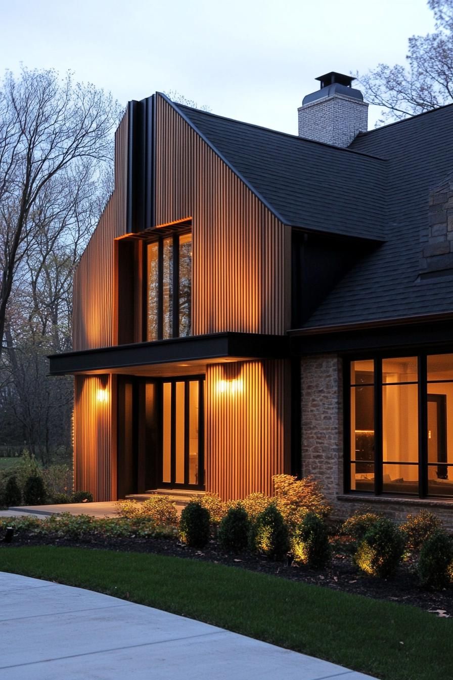 Vertical Wood Slats With Integrated Lighting